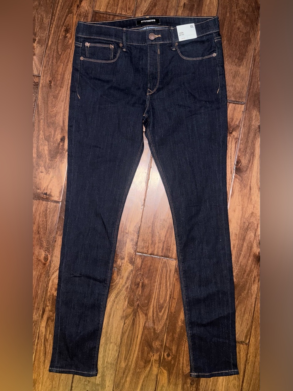 Women’s Express Stretch MidRise Skinny Legging DarkIndigo w Tobacco Stitch BNWT